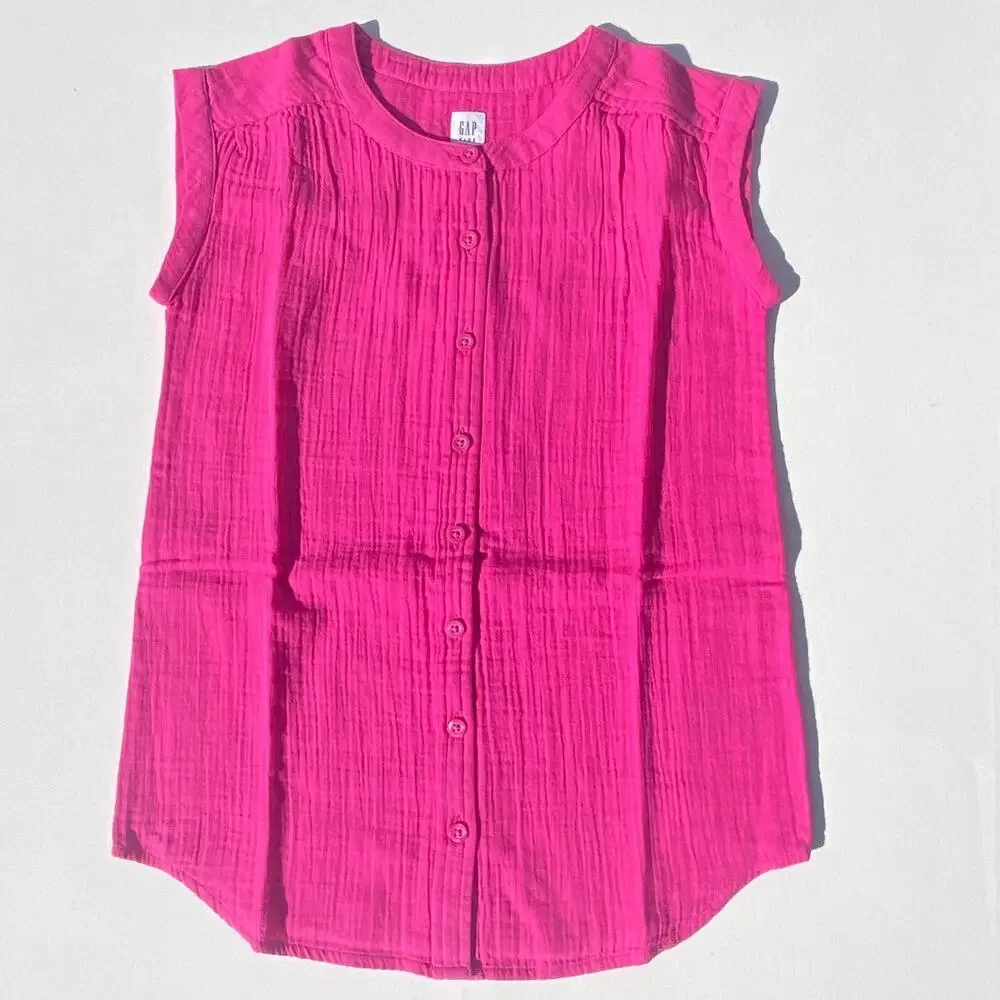 NWT GAP Kids Crinkle Supersoft Cotton Gauze Tunic Dress Phoebe Pink (S 6-7)